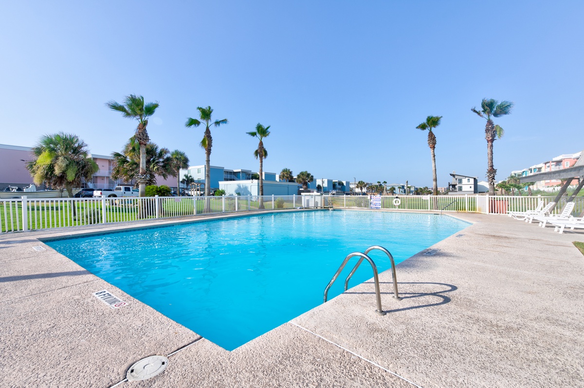 Dive into crystal-clear waters surrounded by swaying palms and poolside loungers for your perfect tropical escape.