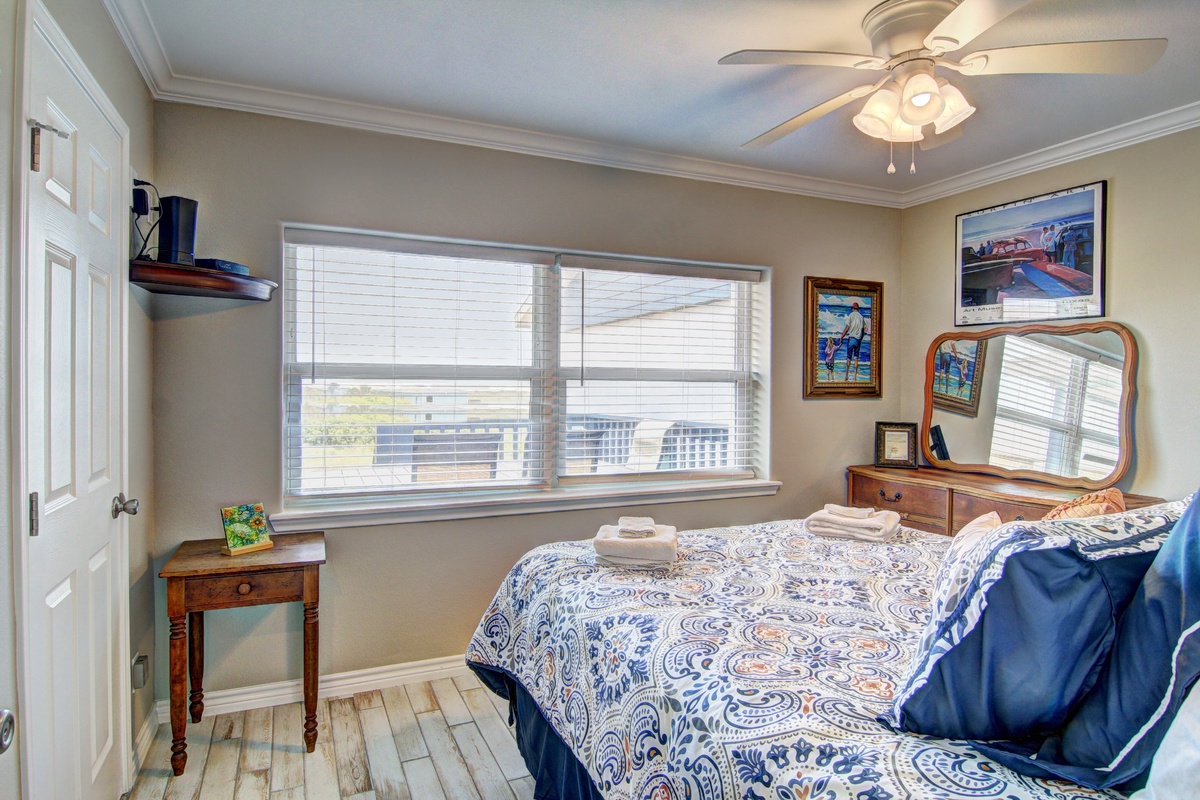 Sink into your comfortable bed surrounded by warm nautical touches and original artwork that make this space uniquely yours.