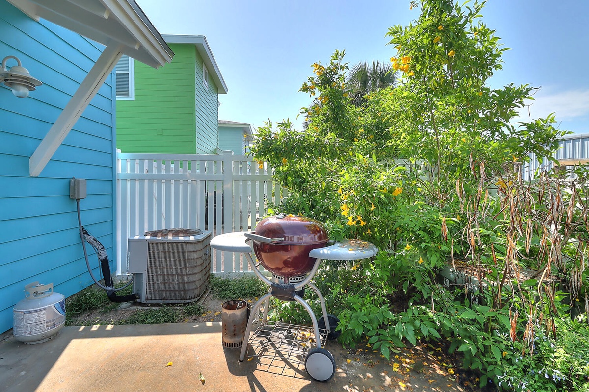 Fire up your favorite meals on this charming outdoor grill, surrounded by tropical greenery in your private garden space.