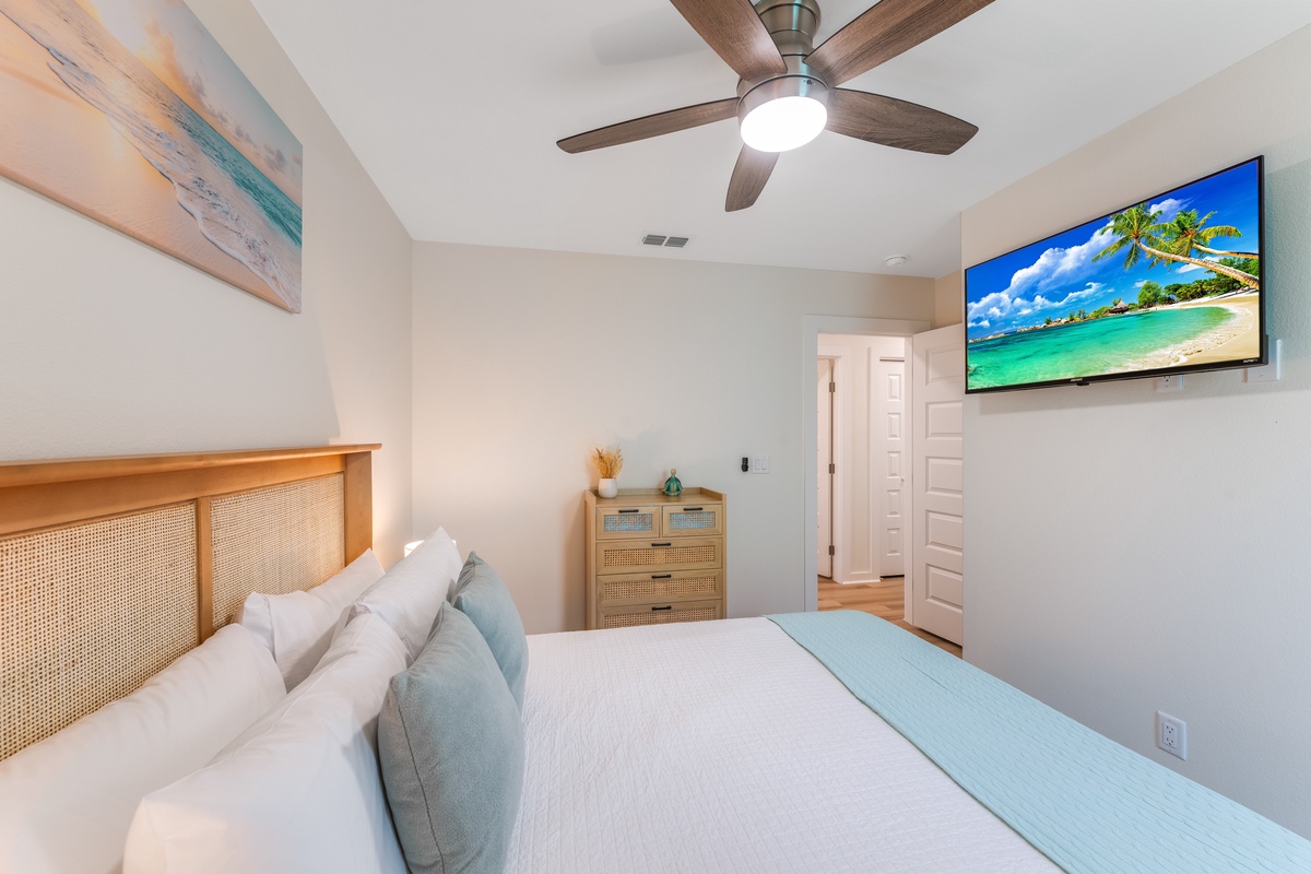 Drift into peaceful sleep surrounded by coastal charm and modern comfort in your serene bedroom retreat.