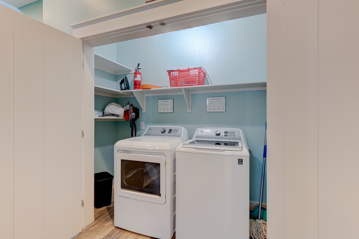 Your dedicated laundry room makes packing light effortless, with full-size washer and dryer plus organized storage for all your essentials.