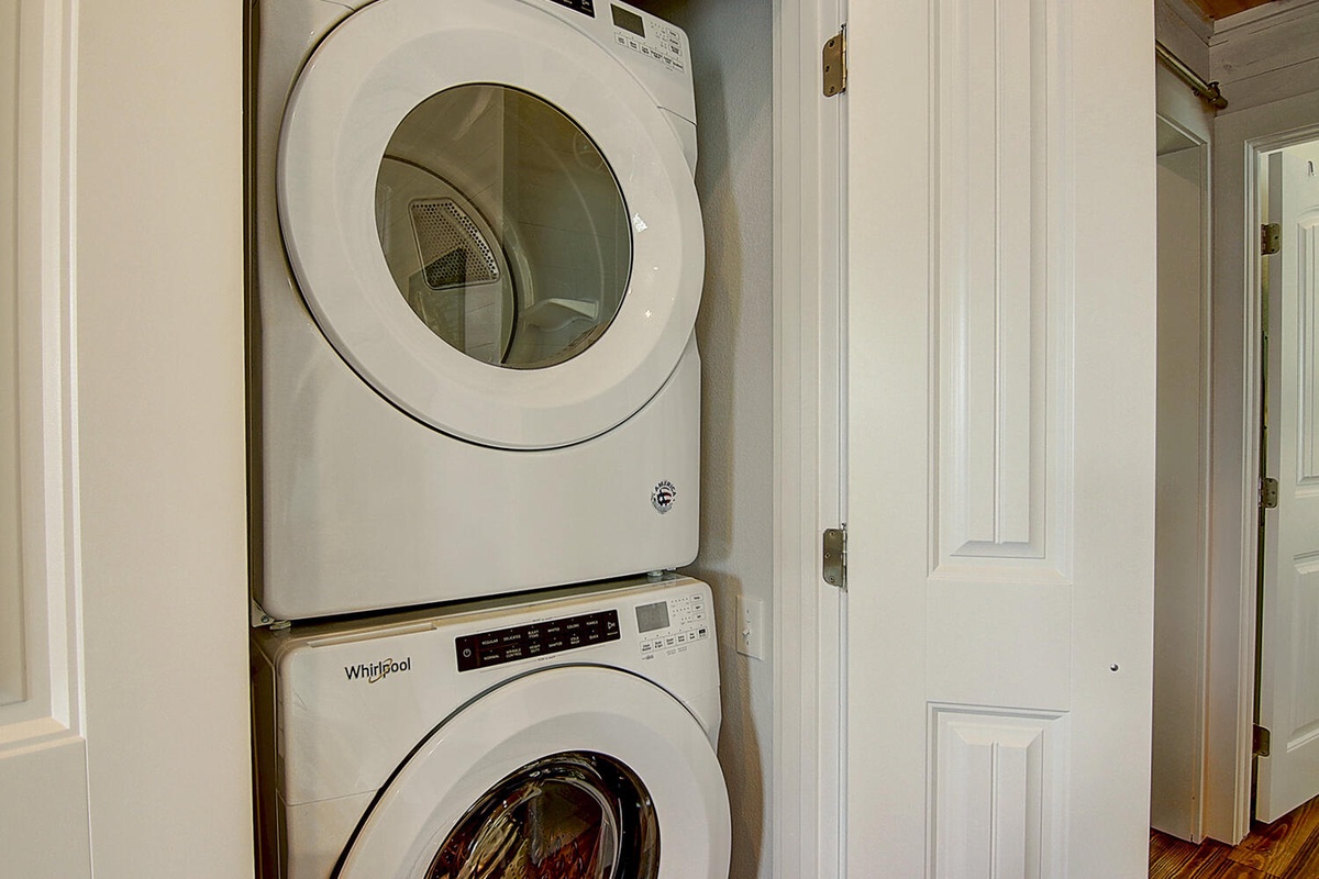 Your own in-unit washer and dryer make extended stays effortless, tucked away in a convenient closet.