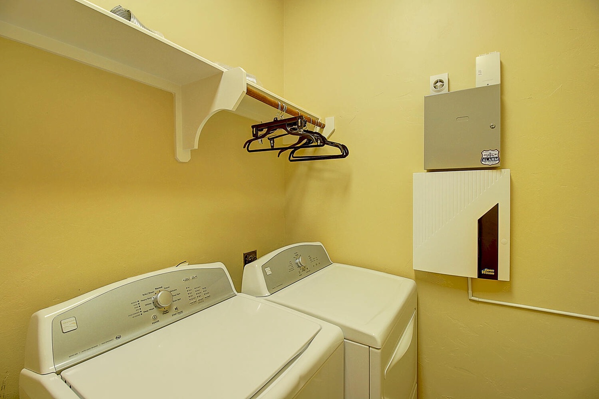 Your dedicated laundry room keeps your vacation wardrobe fresh with full-size washer and dryer, plus convenient hanging space for air-drying delicate items.