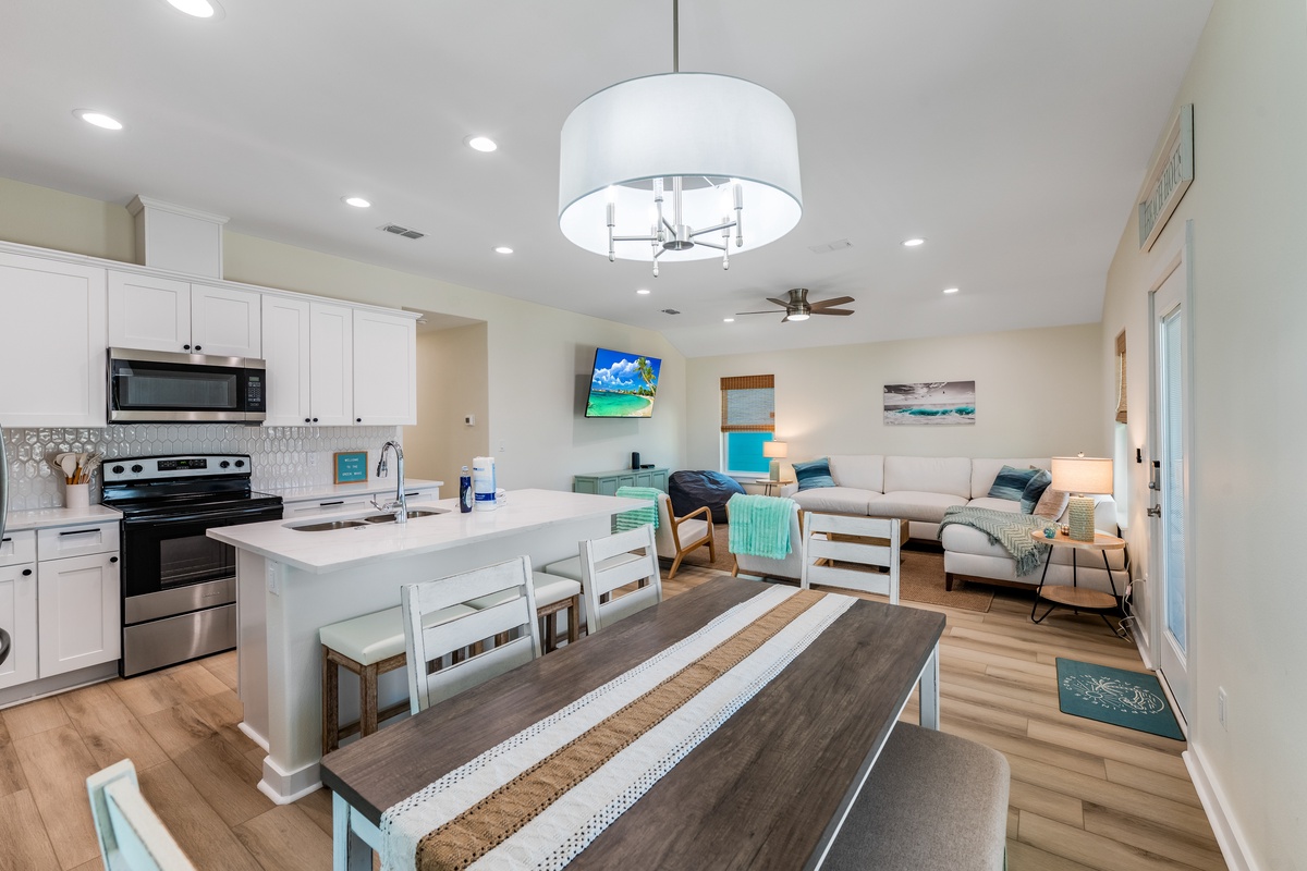 Unwind in your bright, open-concept haven with modern kitchen, cozy living space, and coastal touches throughout.