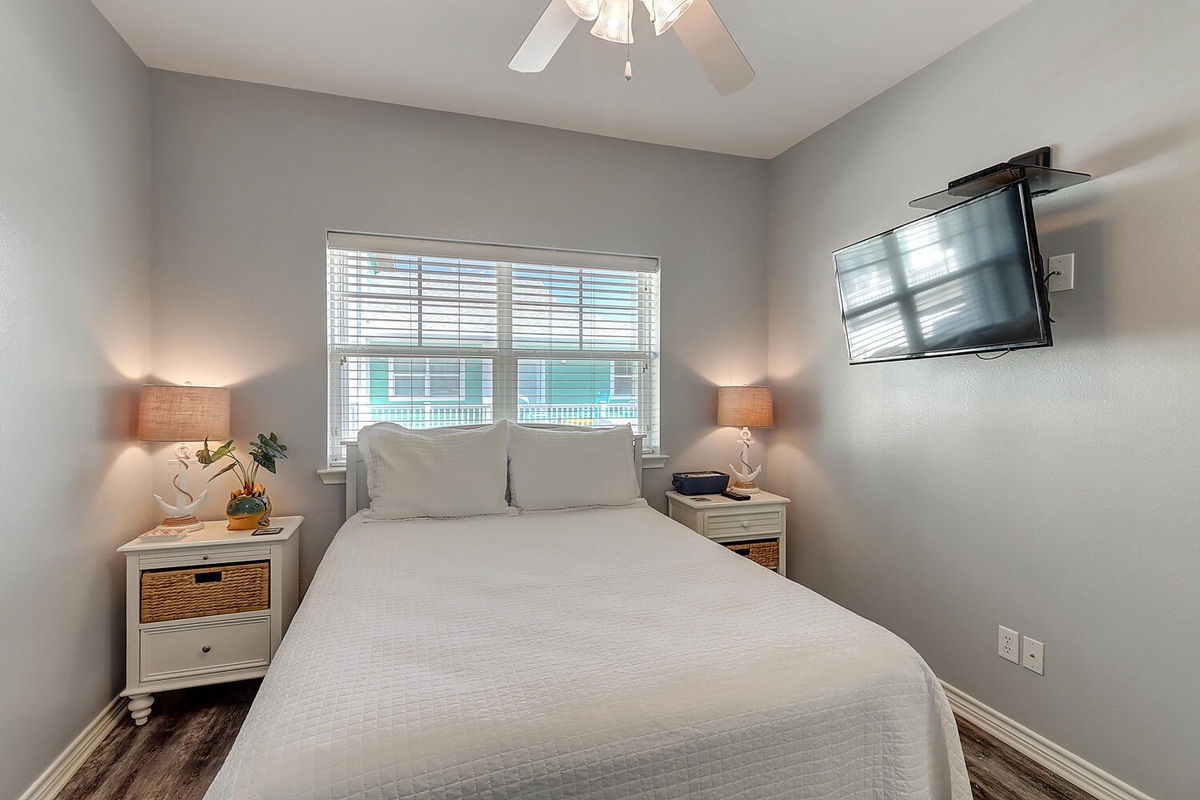 Your peaceful bedroom retreat features crisp linens, warm bedside lighting, and entertainment at your fingertips for perfect evenings.
