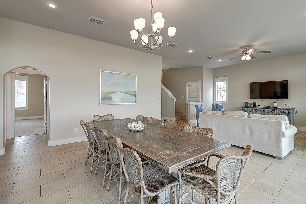 Gather around your rustic dining table for memorable meals, then unwind in your cozy living room with modern touches.
