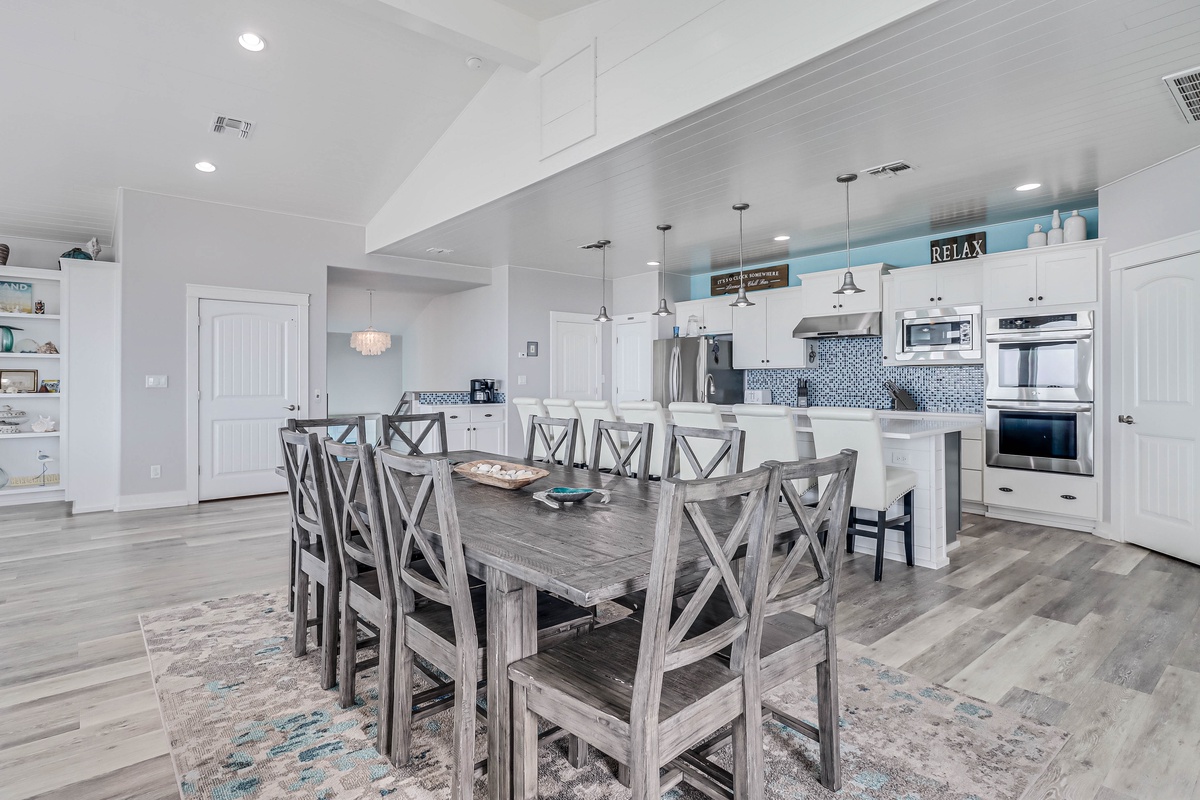 Gather your group around this stunning dining table while the chef in your party creates memorable meals in the fully-equipped kitchen.