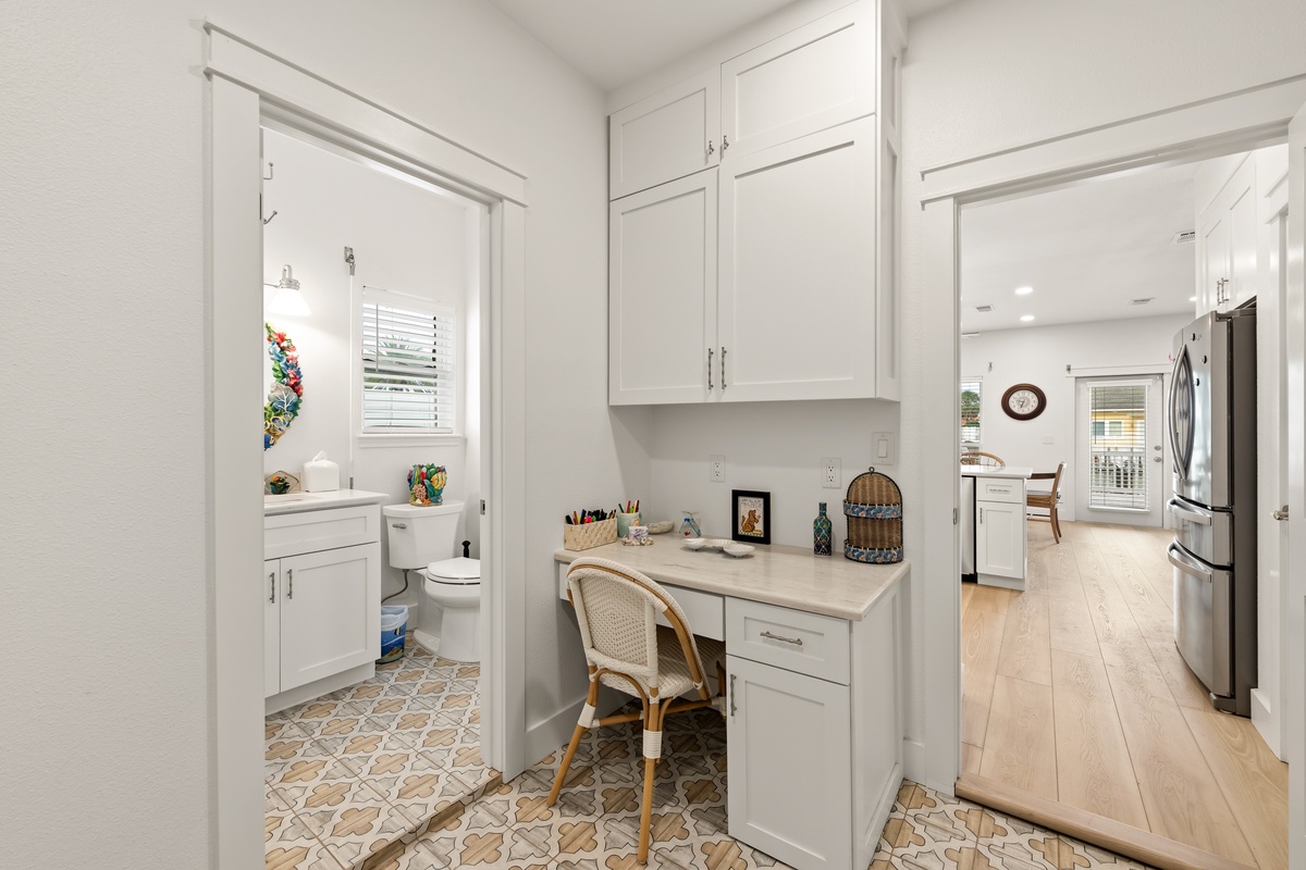 Your charming work nook awaits—bright, quiet, and tucked conveniently between the bathroom and kitchen, perfect for catching up on emails or planning your next adventure.