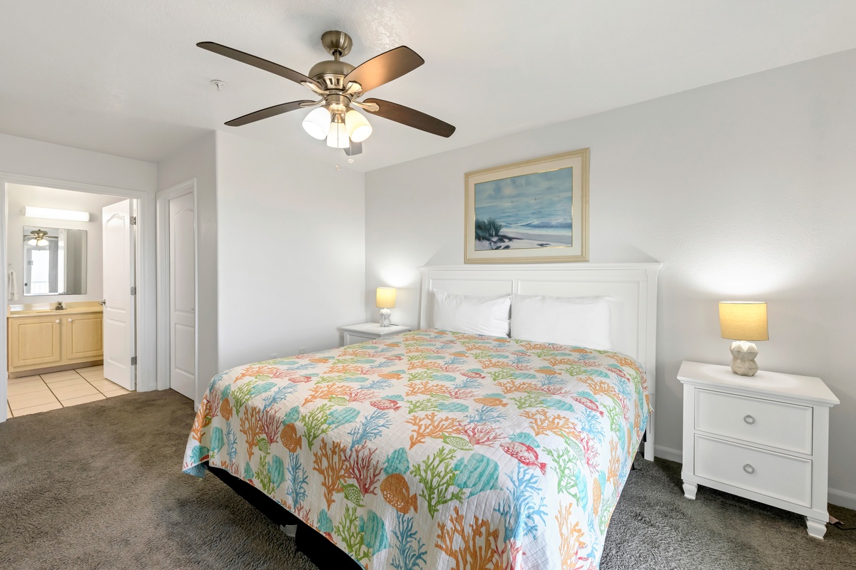 Settle into your serene bedroom, where soft linens and gentle coastal accents create a peaceful retreat after your day's adventures.