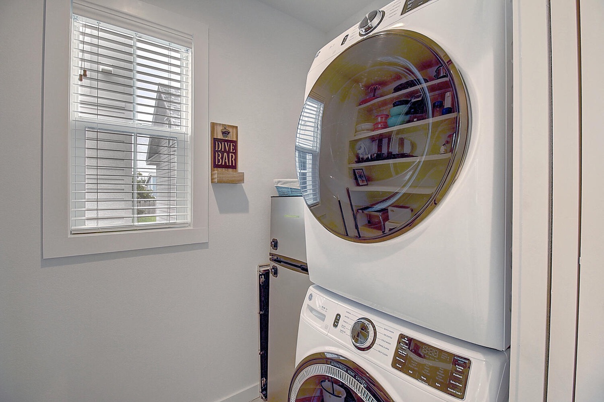 Your private laundry room makes extended stays effortless with full-size washer and dryer in a bright, clean space.