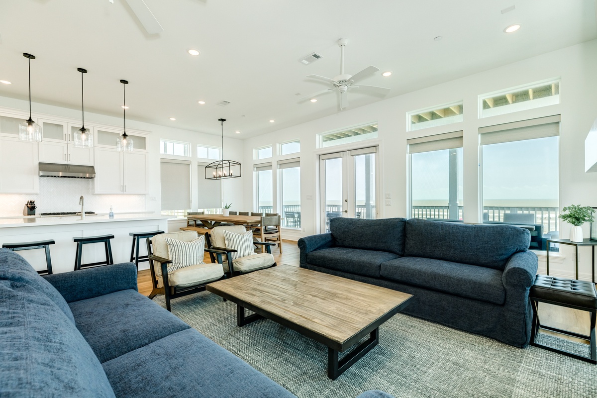 Open living area with wall of windows