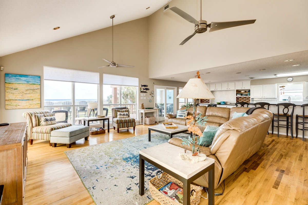 Wall of windows in the open living area