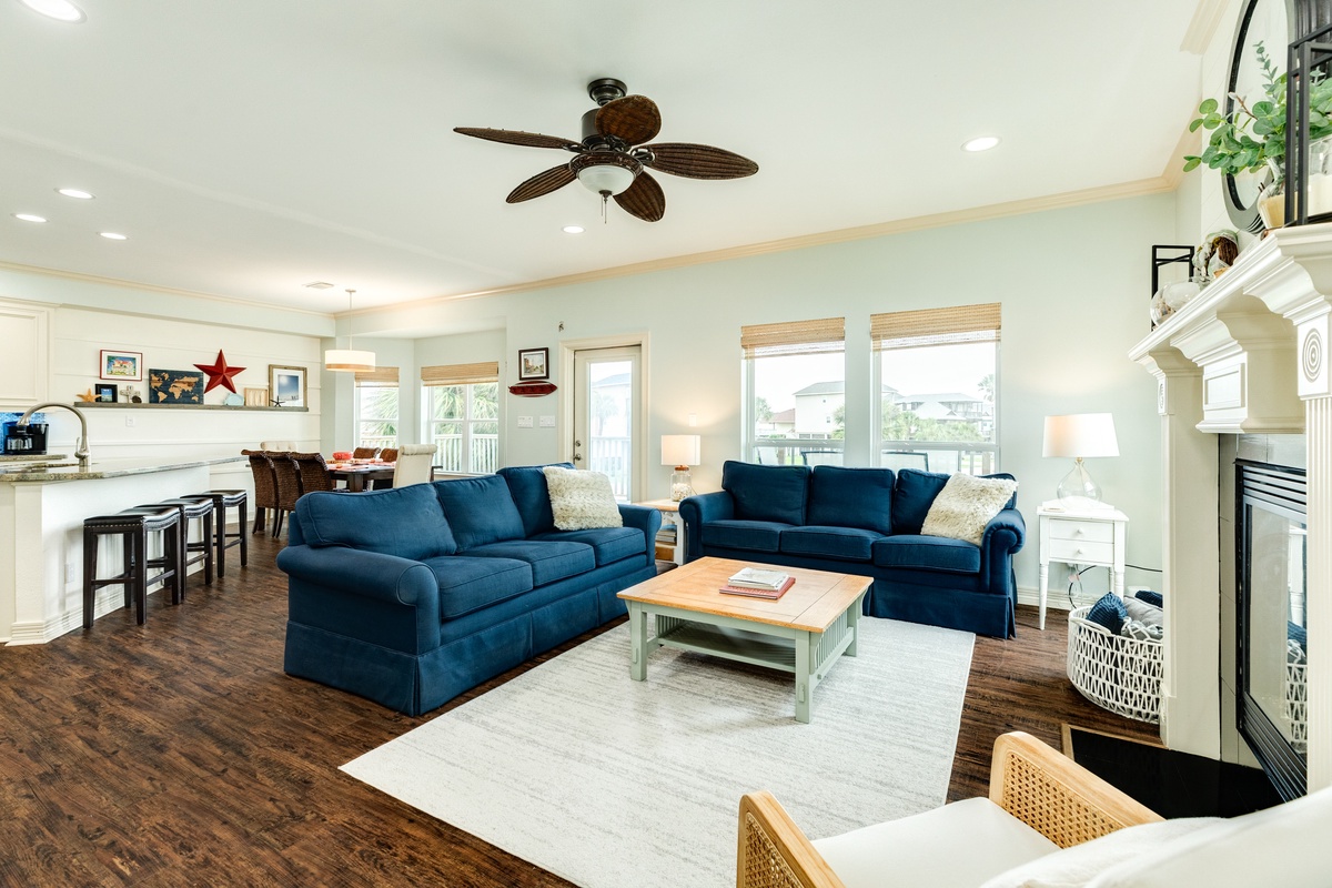 Bright and airy living area with wall of windows