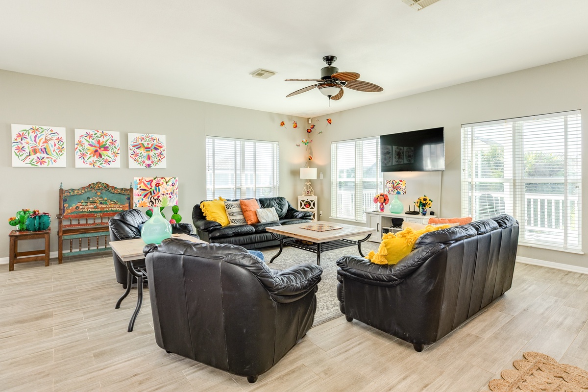 Plenty of windows brighten the space