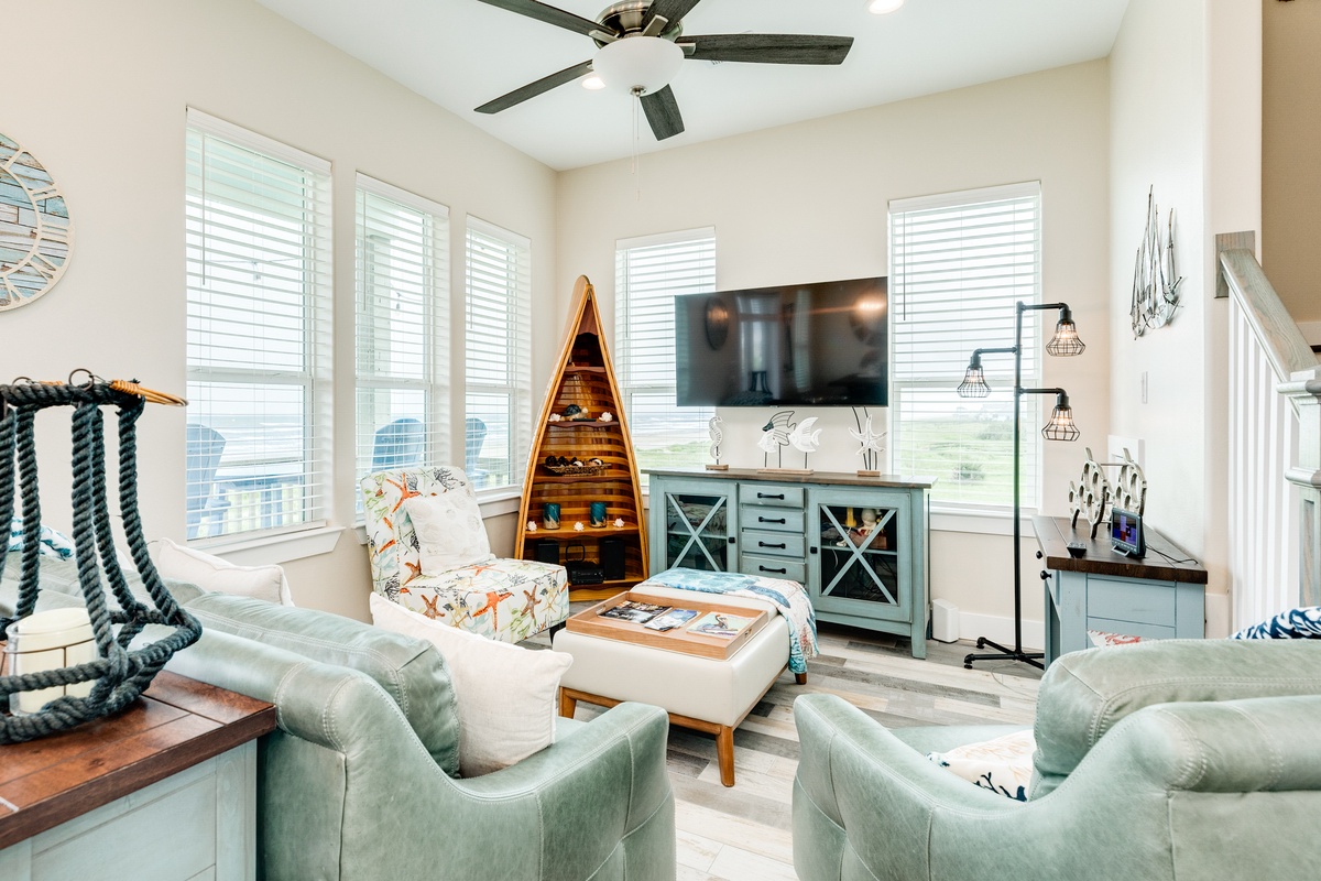 Cozy living area with nautical decor