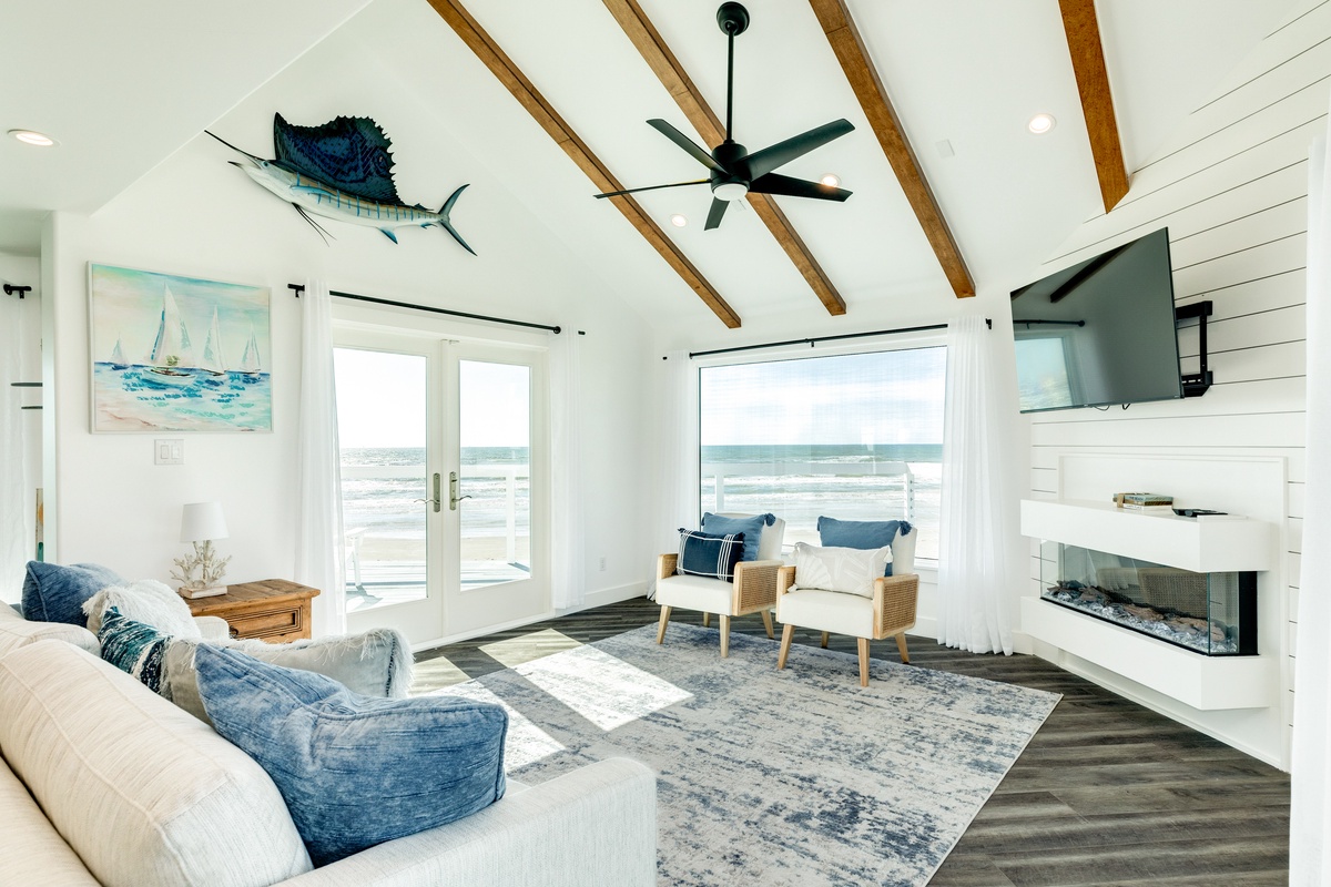 Bright and airy living area with vaulted ceilings