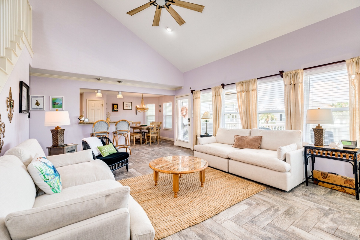 Bright and airy living area with comfortable sofas
