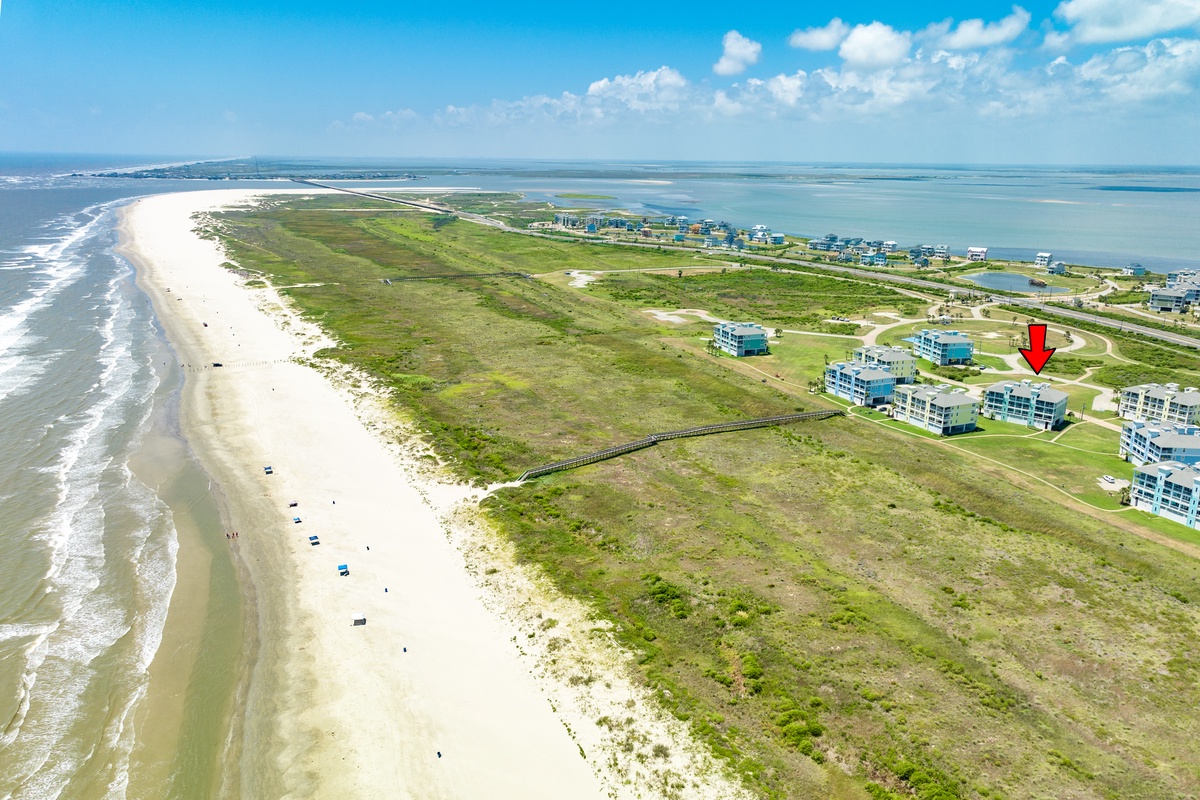 West-facing view of miles of open beach