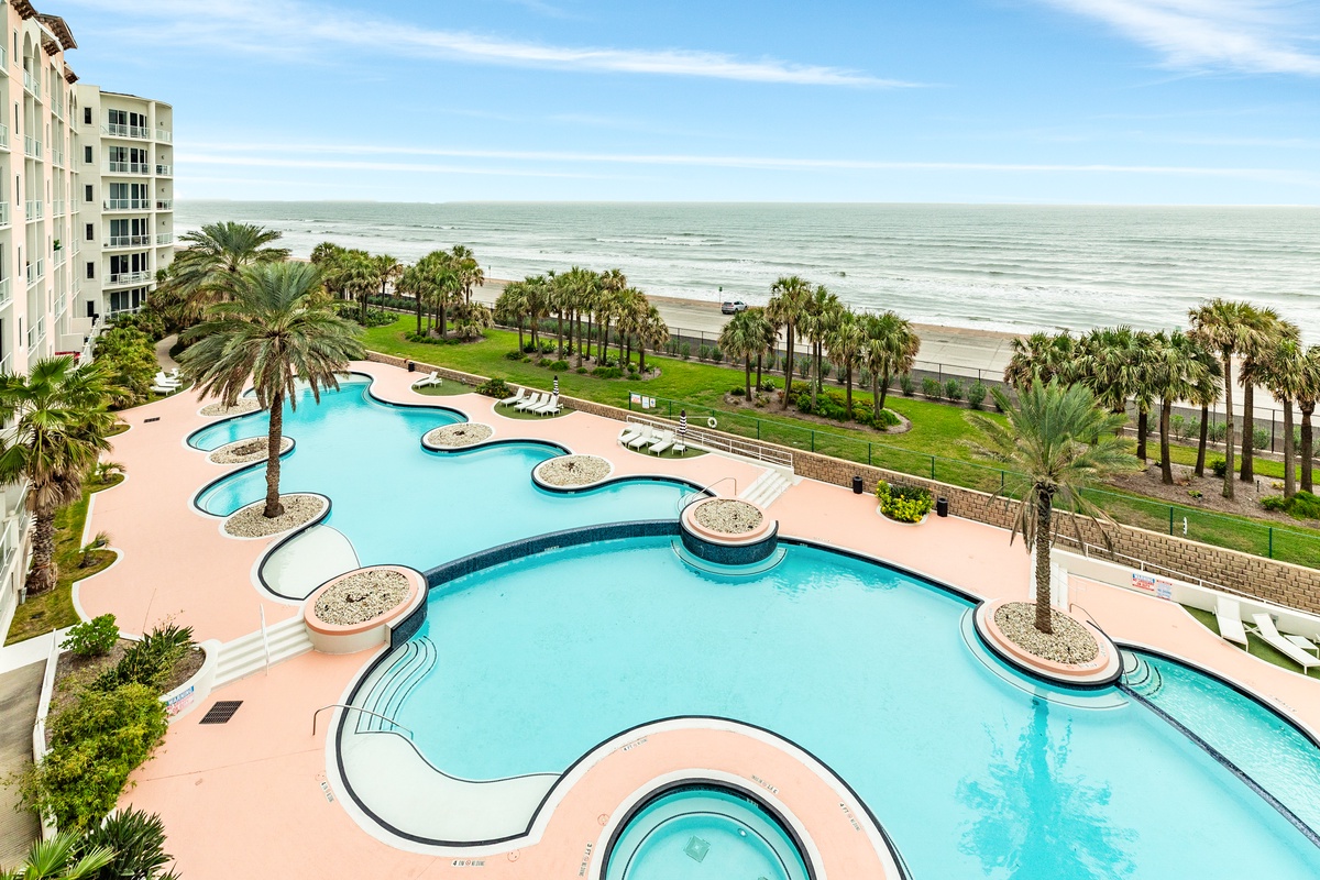 Overlooking the resort's outdoor pool & Gulf