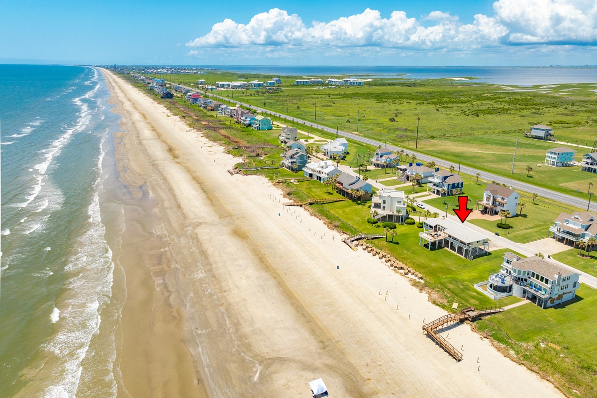 Aerial view of Get A Room and the Indian Beach neighborhood