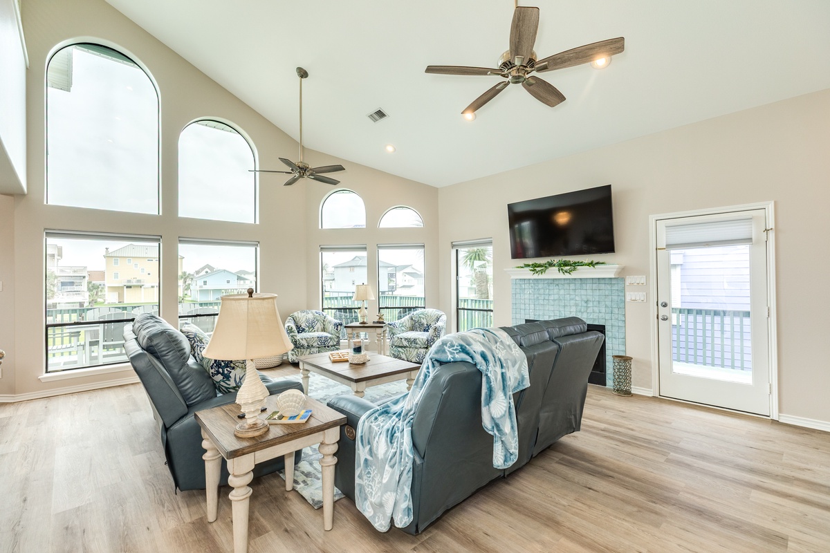 Plenty of natural light from the wall of windows