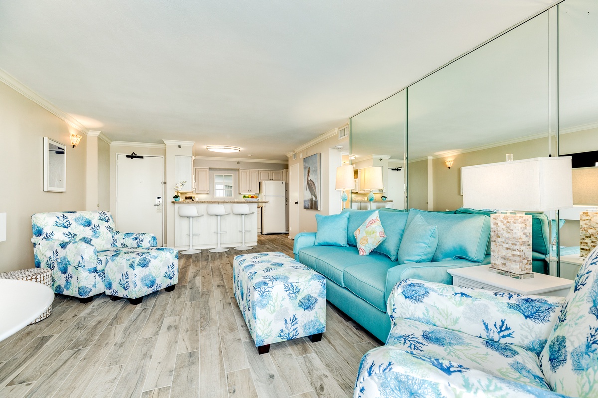 Queen sleeper sofa in the living area