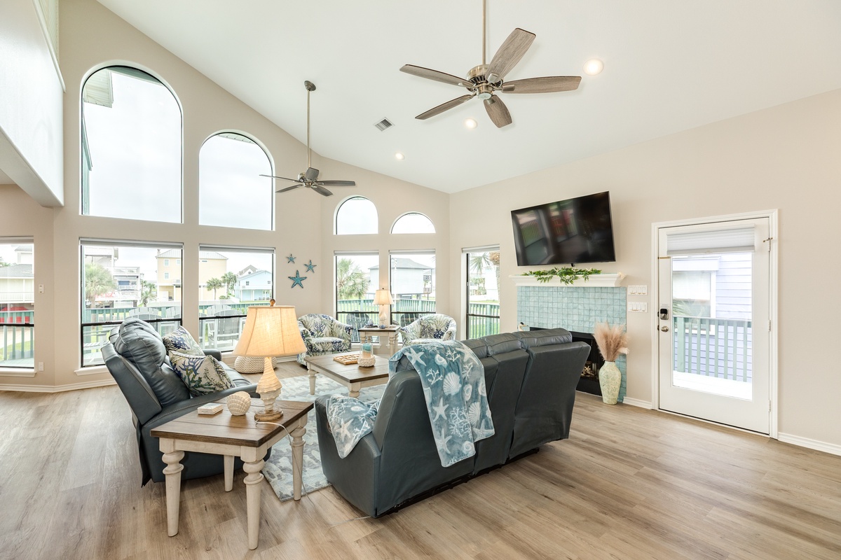 Plenty of natural light from the wall of windows