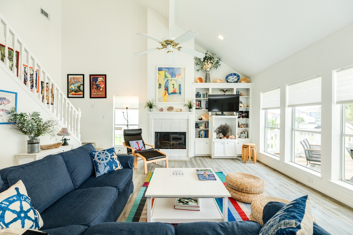 Relax on the comfortable sectional and have family movie nights