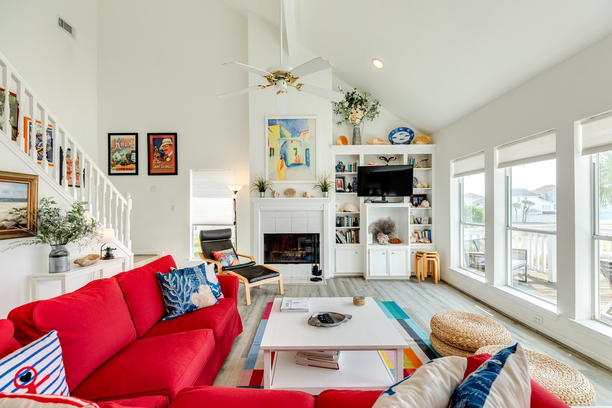 Relax on the comfortable sectional and have family movie nights