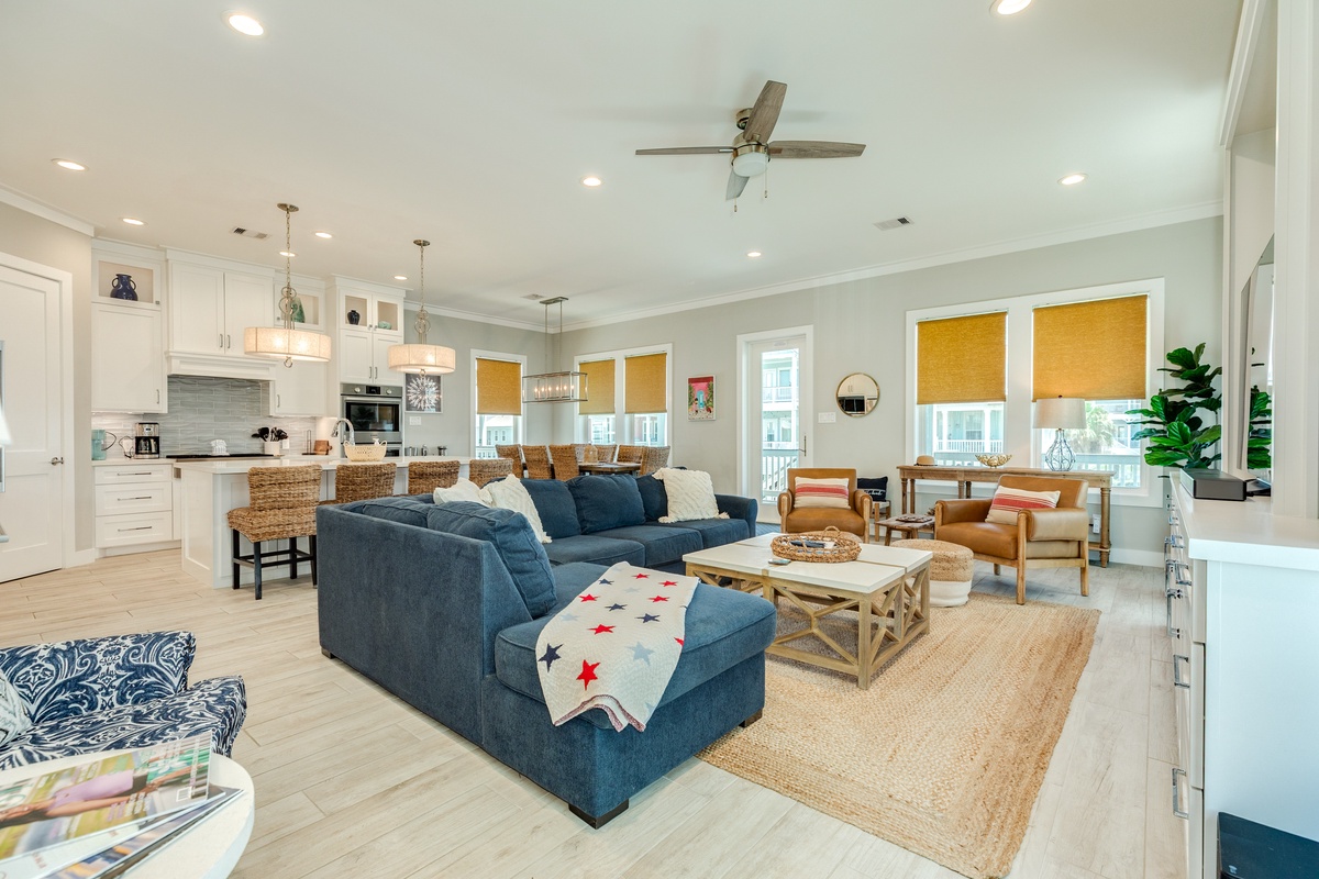 Large, comfy sectional in the open living area