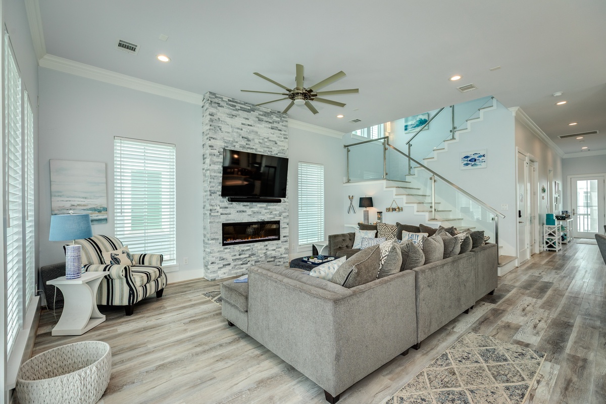 Spacious living room with large sectional sofa