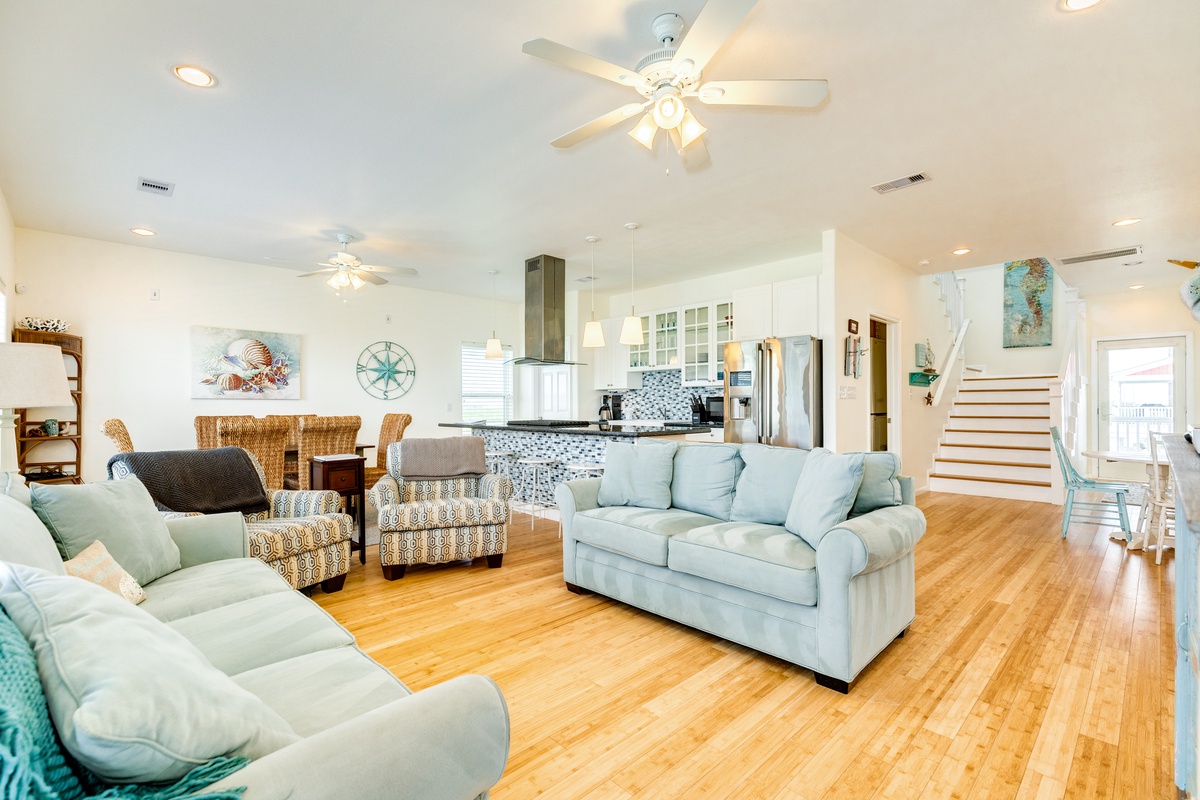 Bright and airy open living area on the main level