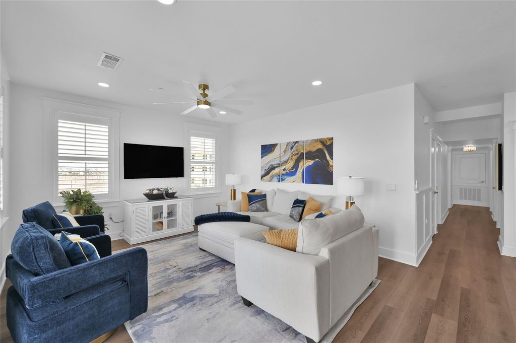 Bright and airy living area with great seating options