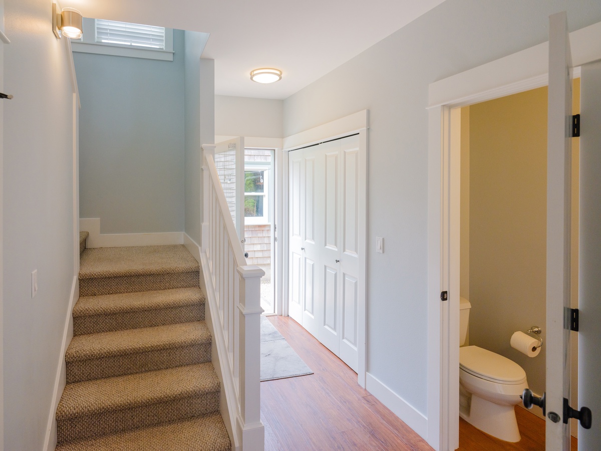 Convenient powder room right off the main living space
