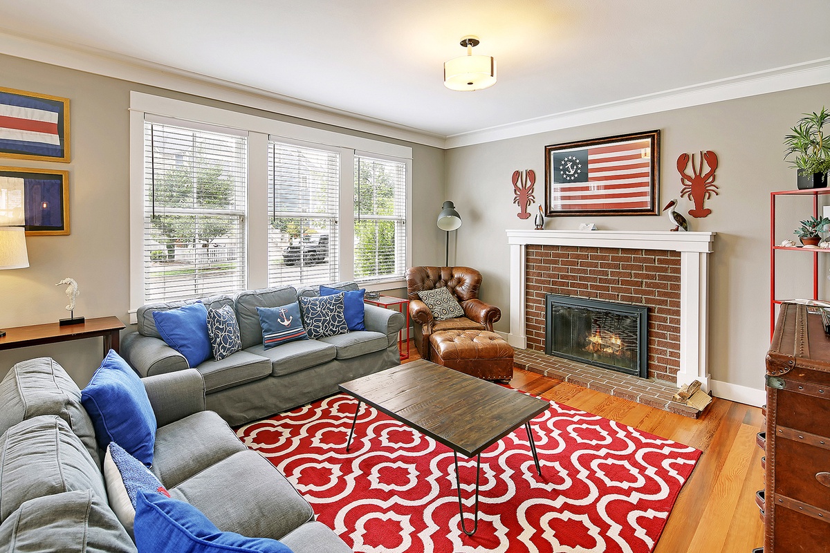 Large living room with fireplace