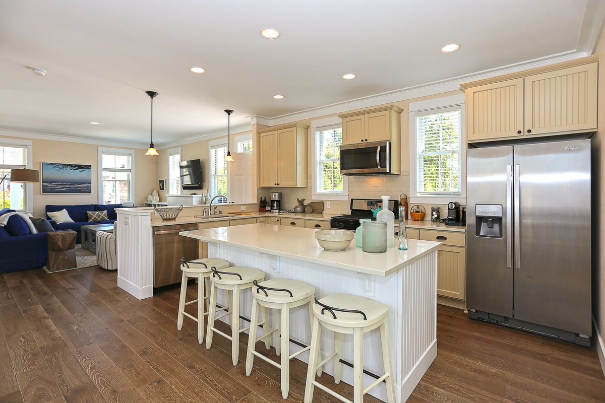 Open concept kitchen, dining, and living room