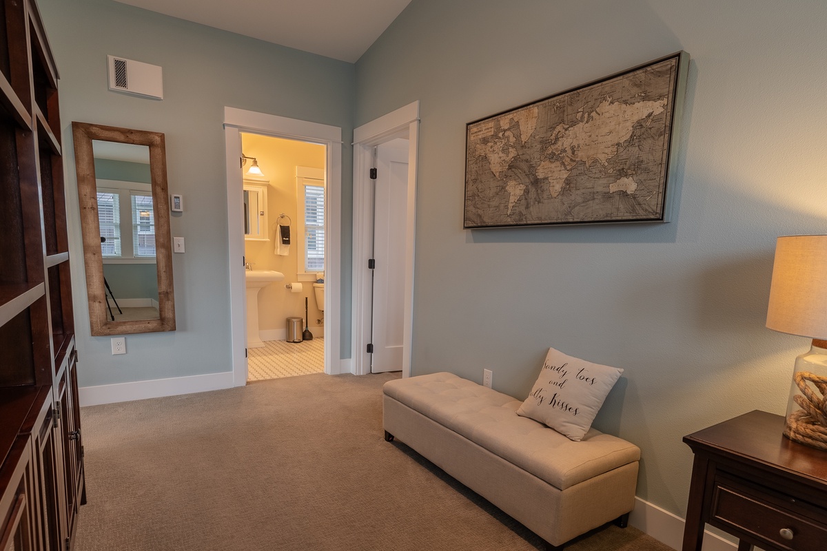 Upstairs hallway and guest bathroom