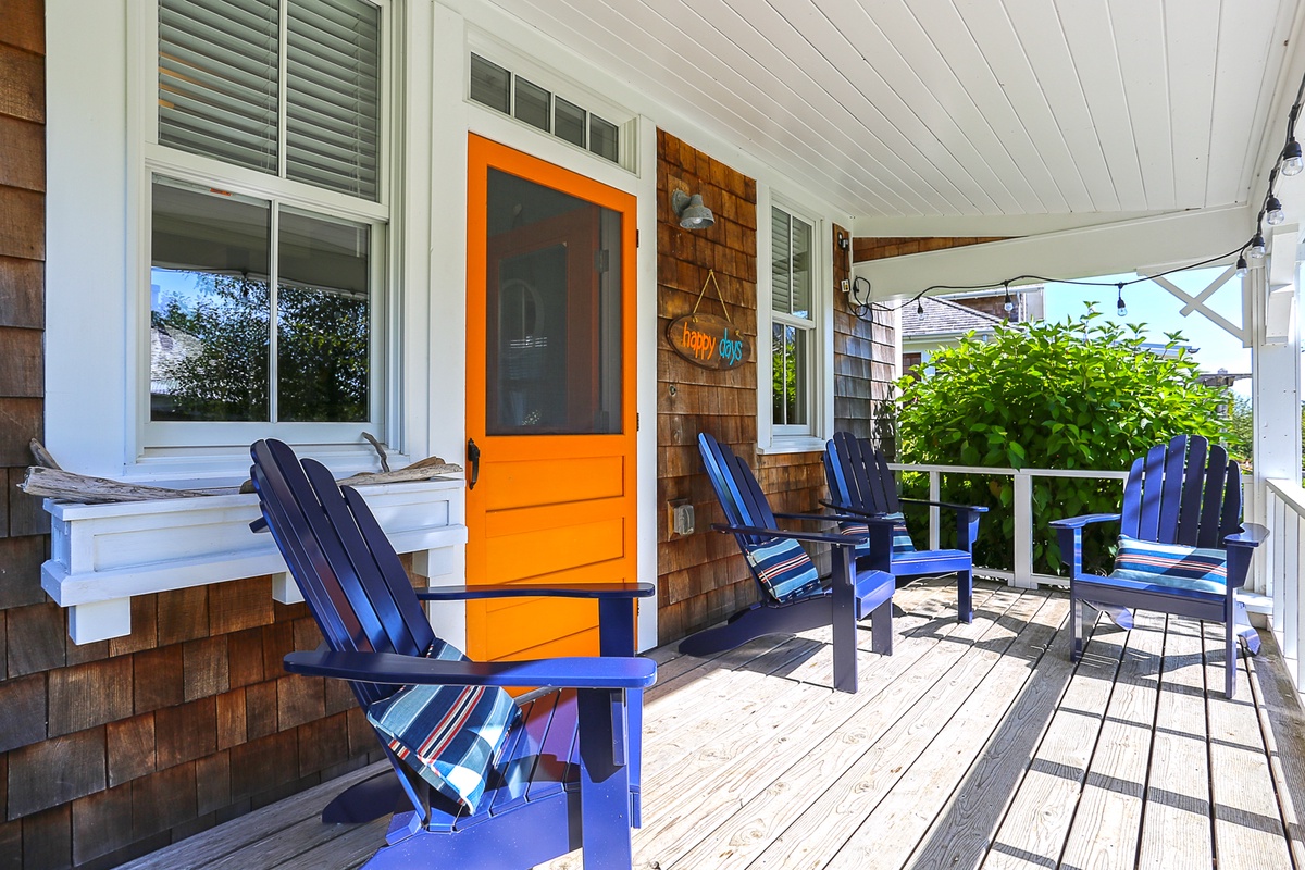 Outdoor seating under the covered front porch