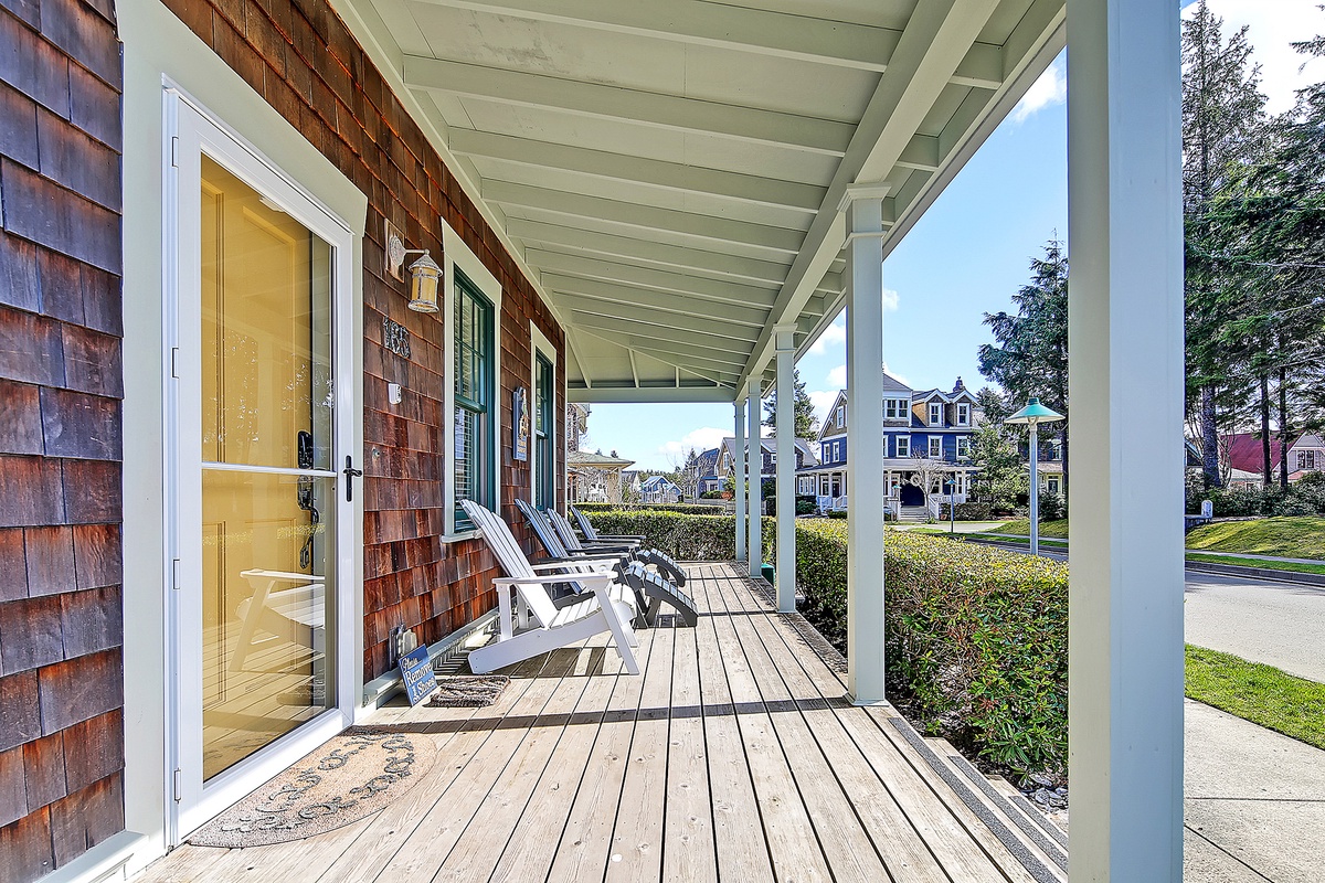 Covered front porch with outdoor seating