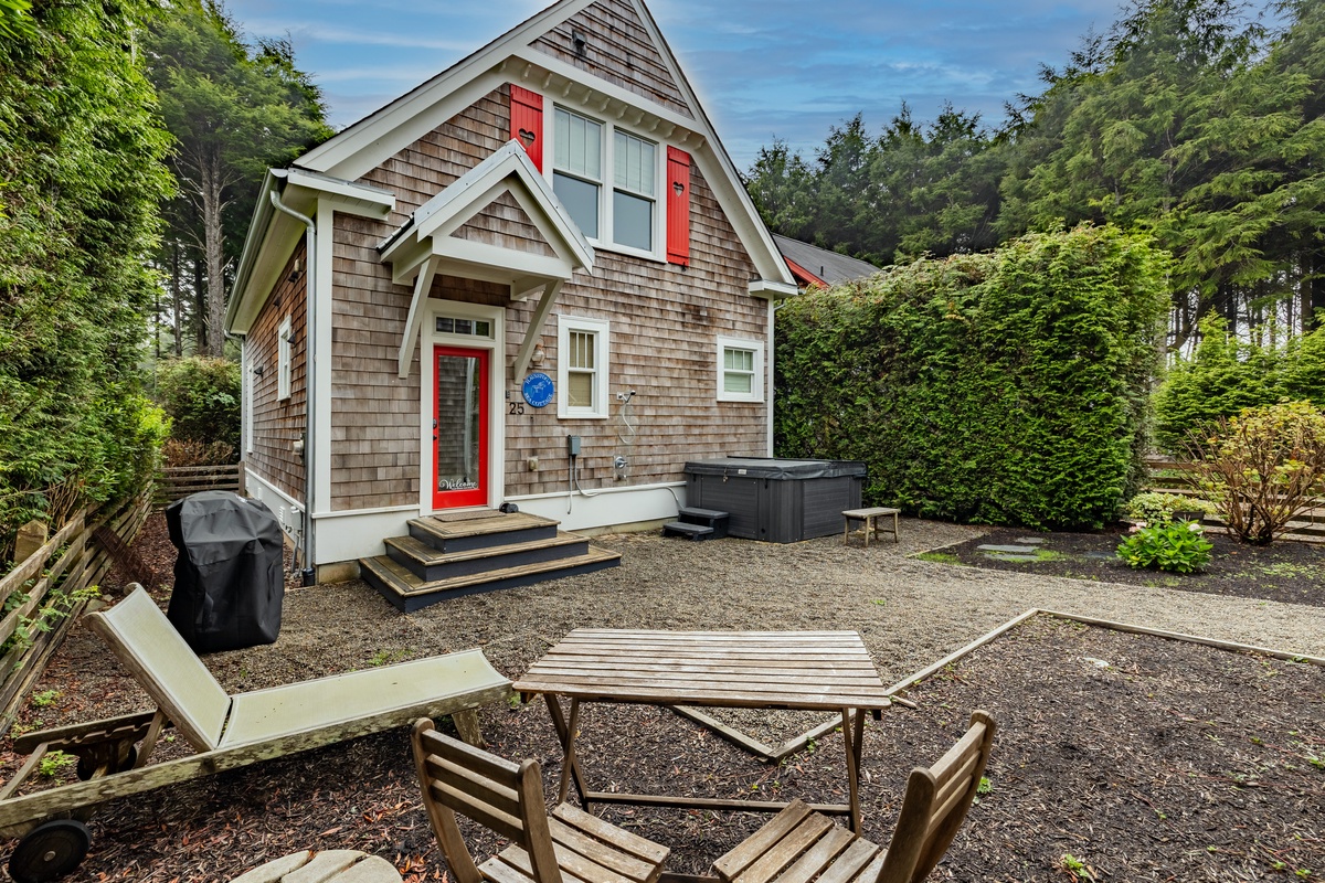 back yard with hot tub