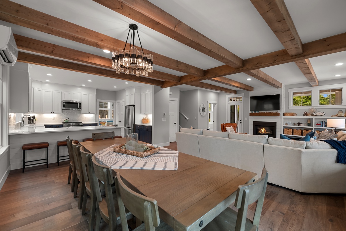 Open concept kitchen, living, and dining rooms
