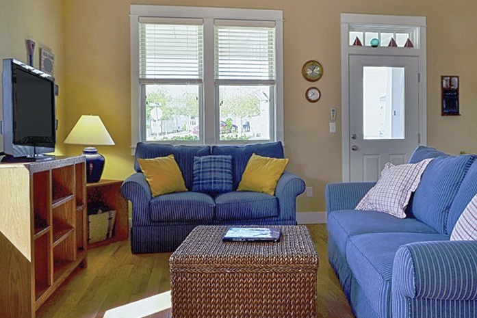 Curl up on the couch in front of the gas stove and TV to watch a DVD