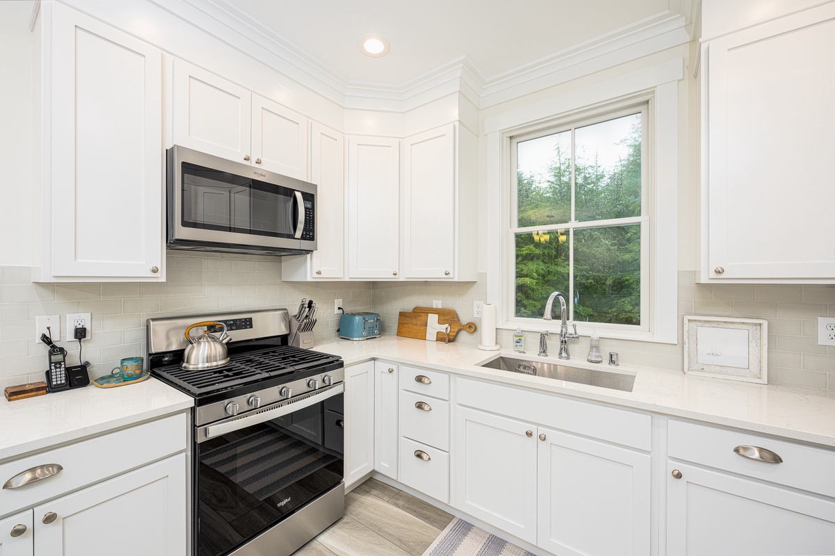 Get lost in the kitchen window's forest views