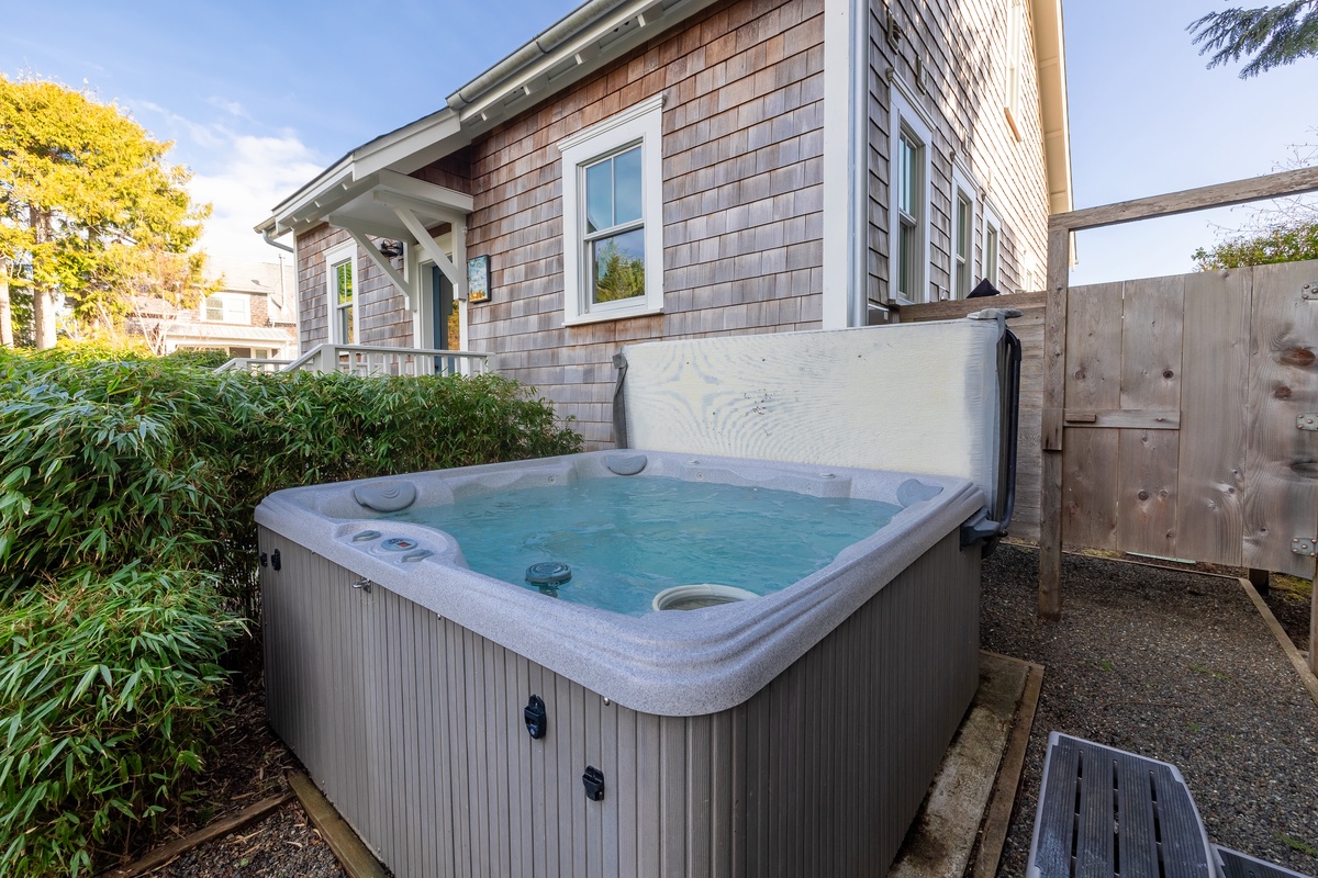 Soak in the private hot tub