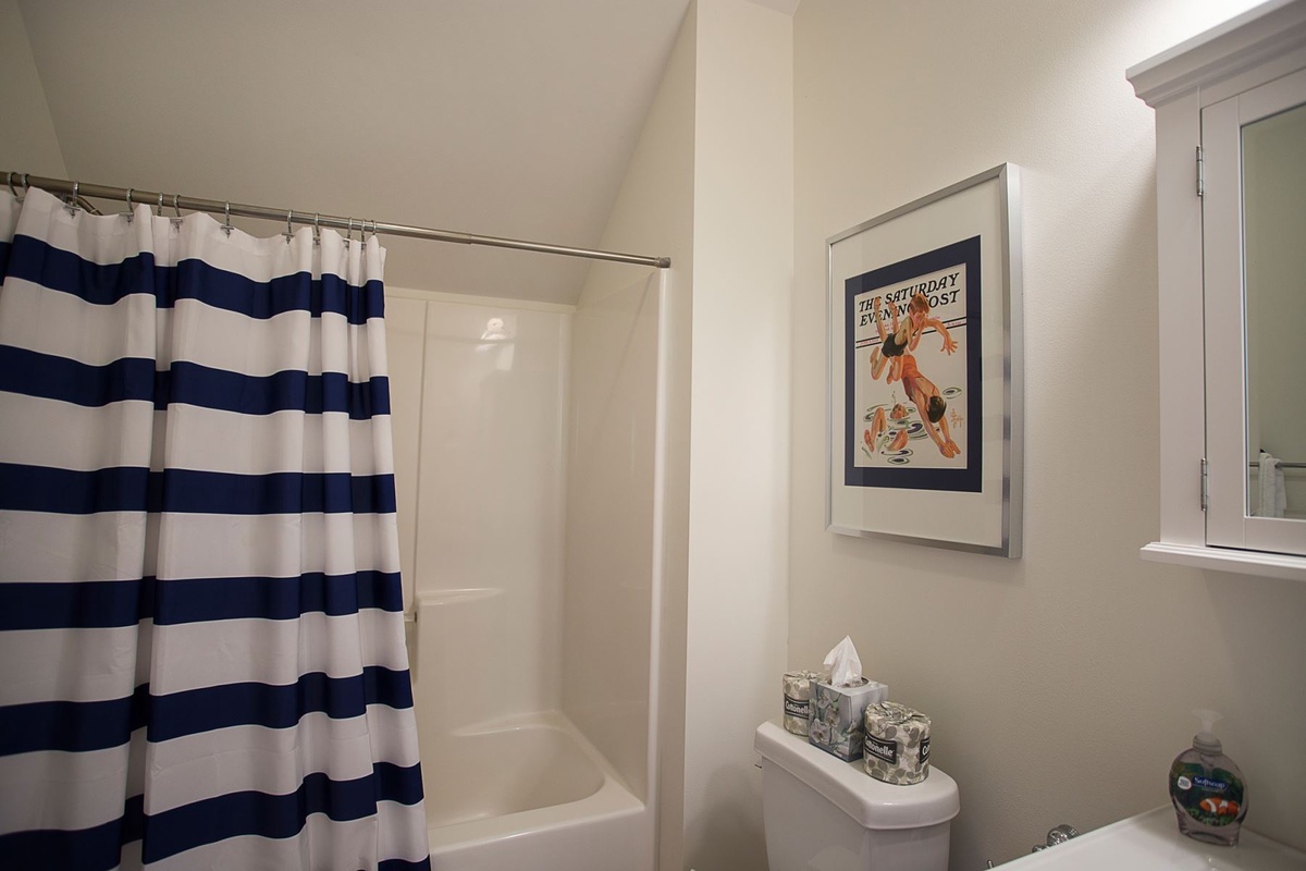 Second floor shared bathroom is clean, bright and convenient