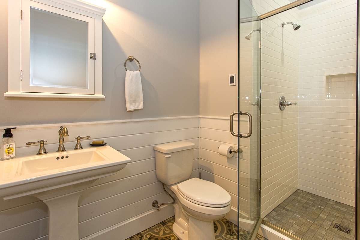 Your toes will be nice and warm with the heated floors in this bathroom