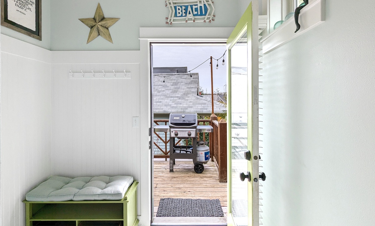 Step through the mud room to the back deck