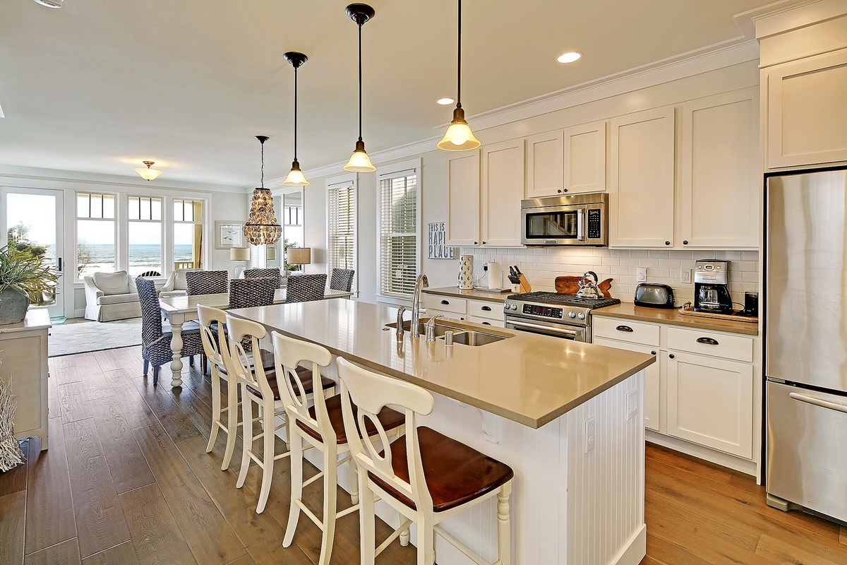 Open concept main floor with ocean views