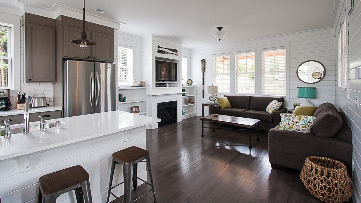 Living room with gas fireplace and flat screen t.v.