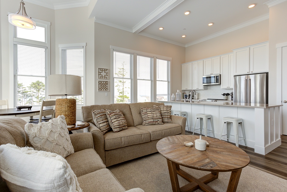 Living room is open to the kitchen